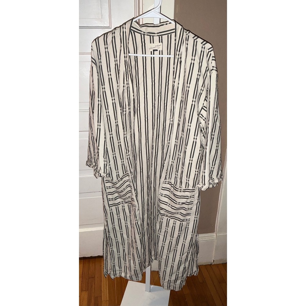 Universal Thread Striped Duster Cardigan Kimono Cream Black OSFM Longline Pocket